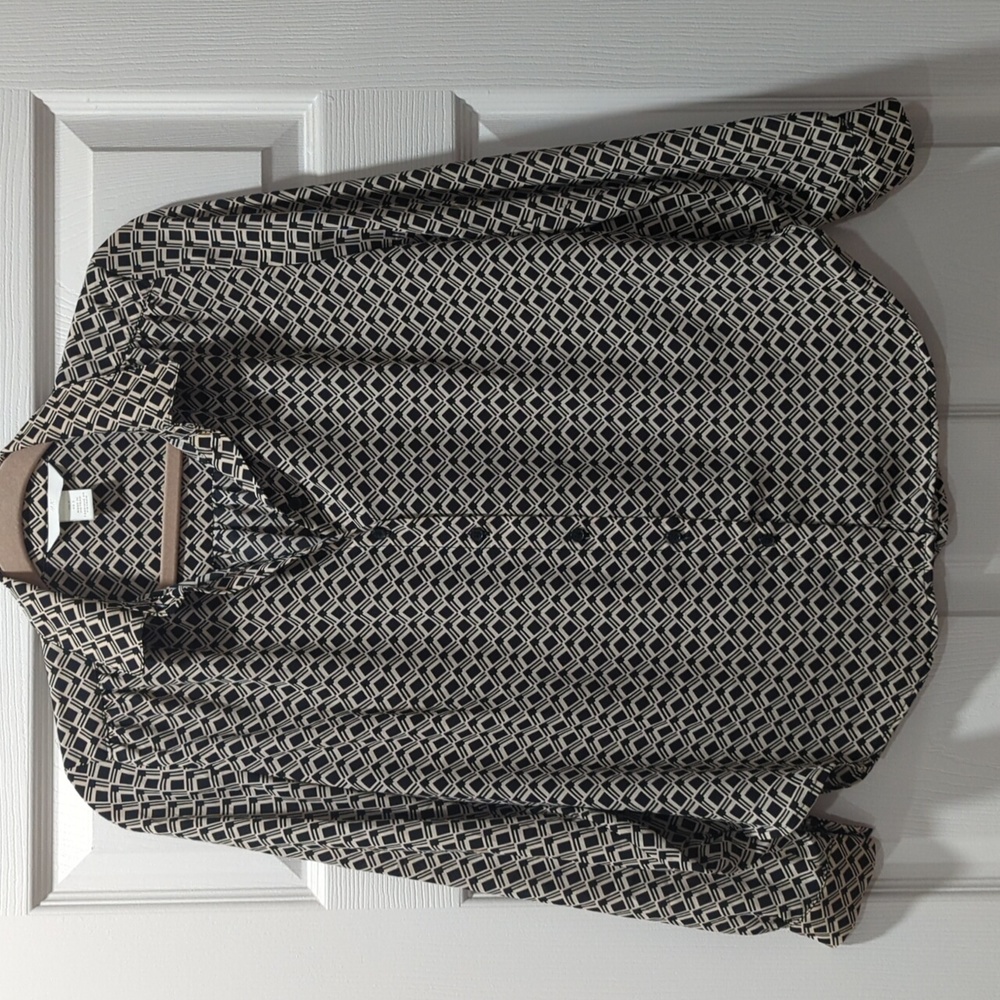 H&M Black White Geometric Print Sheer Button Down Shirt Blouse - Size 2